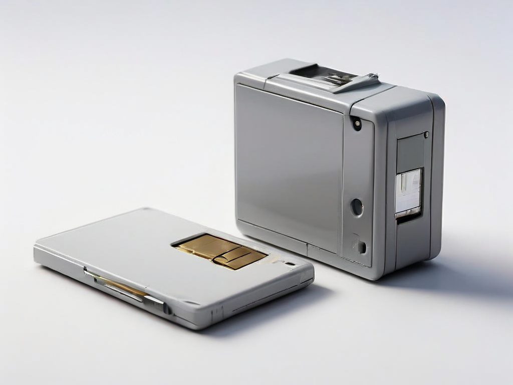 Memory card, hard drive, and photo sleeve on gray surface for archive review.